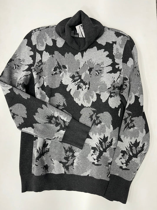 DKNY Knit Turtleneck Sweater Floral Grey Size M