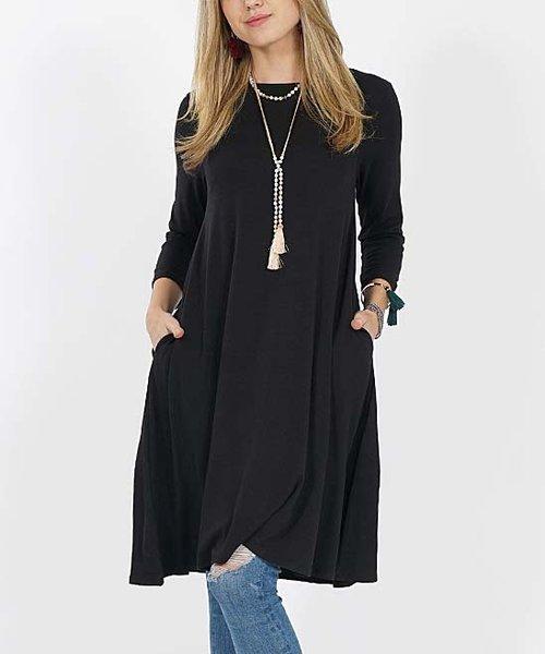 Zenana Premium Dress Short Long Sleeve Black Size Small
